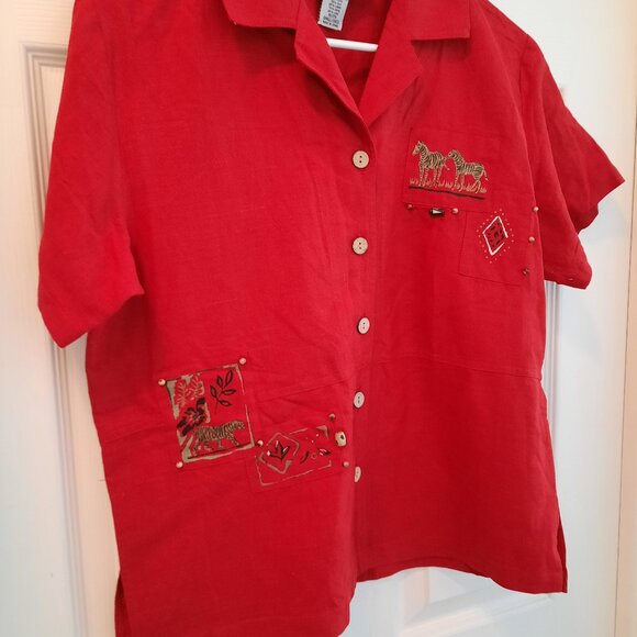 erin london Tops - Brand New Stylish Red Wine Embroidered Silk & Linen Blouse For Women